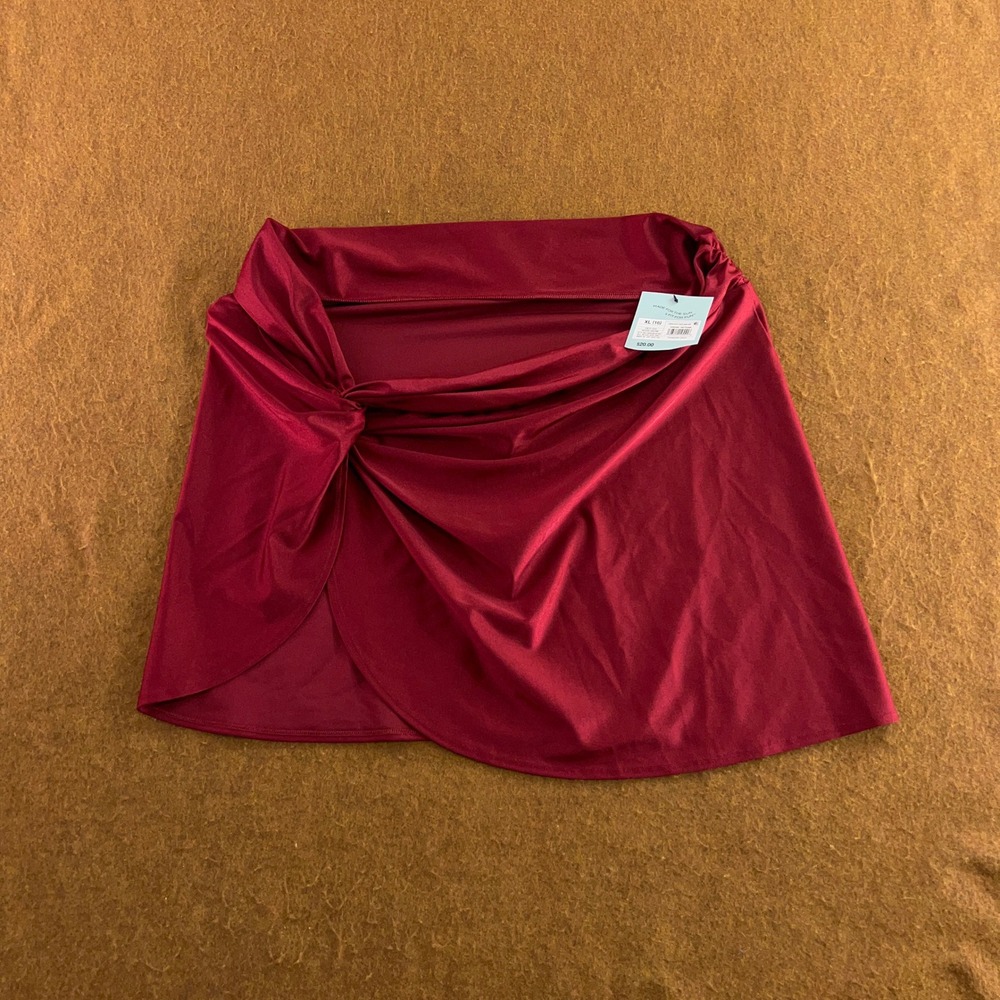 Shade & Shore Womens XL Burgundy Knot Front Wrap Swim Skirt NWT
